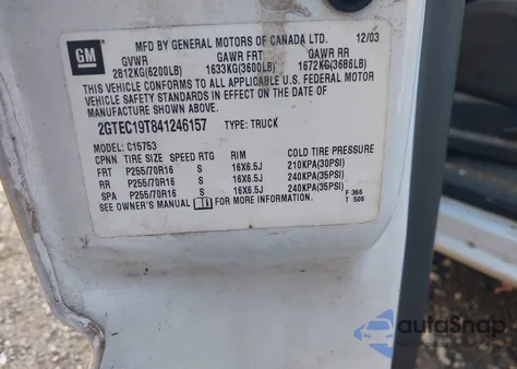 2004 GMC Sierra 1500 Sle из США, поврежденный, VIN 2GTEC19T841246157